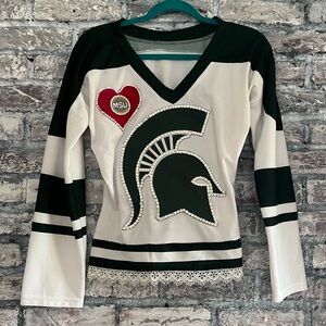 MSU Women's Green/White Custom Jersey with Swarovski Crystals/side zipper unique